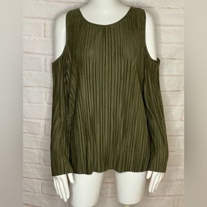 Chico’s Pleated faux suede open shoulders  top size 2